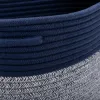 A deep blue and grayish-white color-matched rope woven storage basket for home living room and bedroom organization and storage Application Scenario